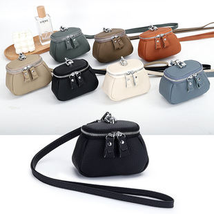Top layer cowhide new compact coin purse ins style simple portable neck lipstick cosmetic bag genuine leather headphone bag