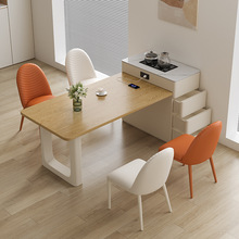 岛台餐桌一体家用奶油风可伸缩小户型轻奢原木风实木桌面吃饭桌子