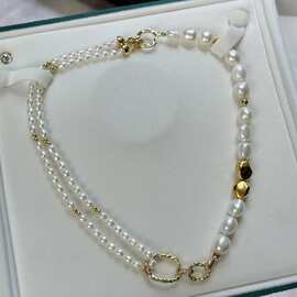 法式一款多戴tian然淡水巴洛克小米珍珠长项链小众款锁骨毛衣链