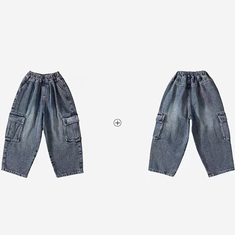 男の子のズボン春秋の新型子供の春の服装のジーパンの大きいポケットの中で大きい子供の男の子のゆったりしているズボン|undefined