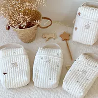 Сумка для хранения из чистого хлопка, корейская новинка, с вышивкой, стеганая, на молнии, портативная, подвесная, для коляски, для подгузников и влажных салфеток, сумка для мамы