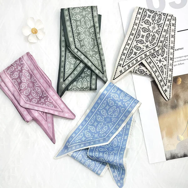 Fashionable Commuter Printed Long Silk Scarf, Versatile Paisley Narrow Scarf for Autumn, Neckwear, Clothing Accessory