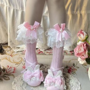 New Lolita Bow Pearl Girl Socks Lolita Sweet Lace Mid-Calf Socks