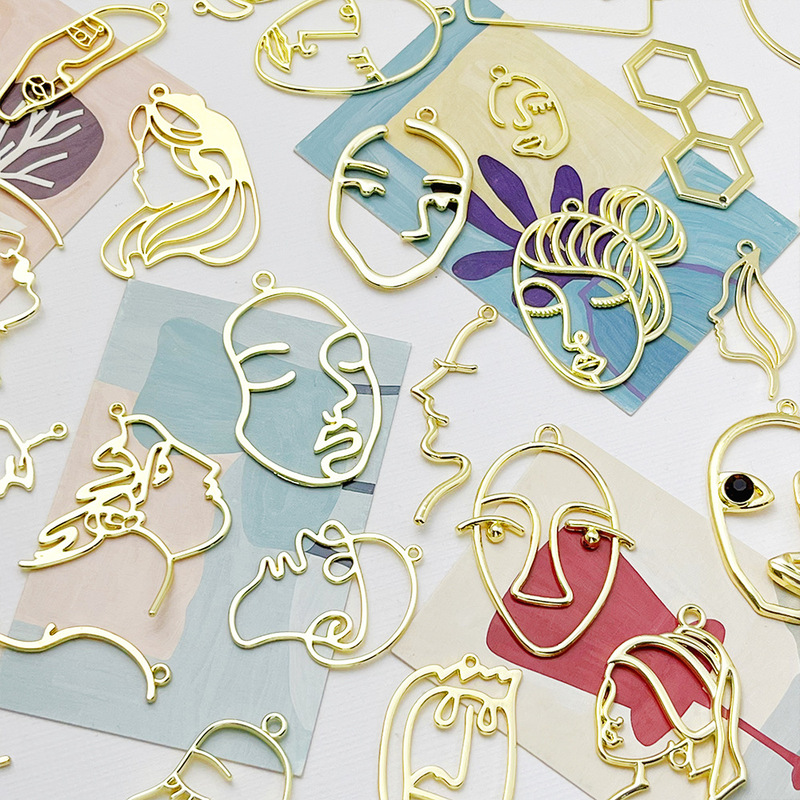 Fashionable European and American Abstract Line Art Face Shape Alloy Material Cut Out Face DIY Jewelry Material Accessories