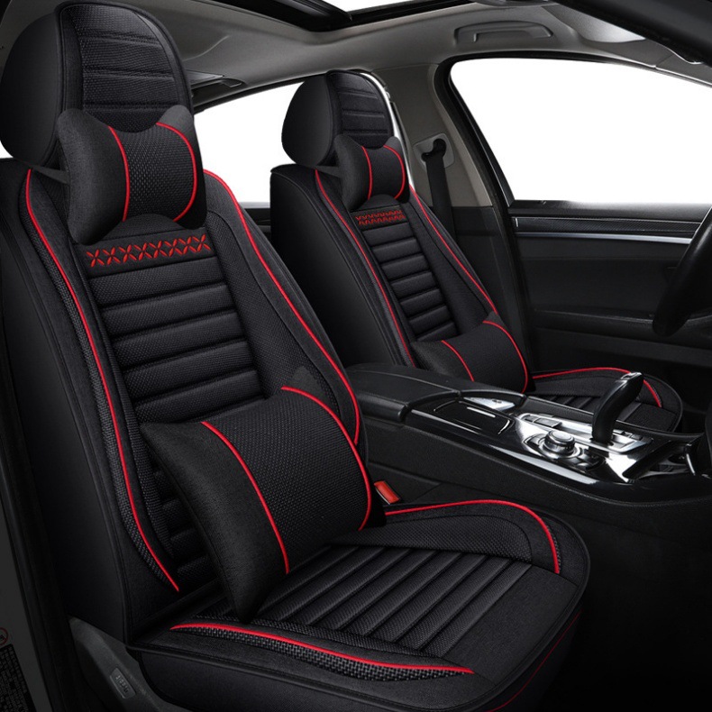 Five-Seater Fully Enclosed Four-Season Universal Car Seat Cushion Cover Pu Seat Cover Linen Seat Cover Fabric Seat Cushion Breathable Seat Cover