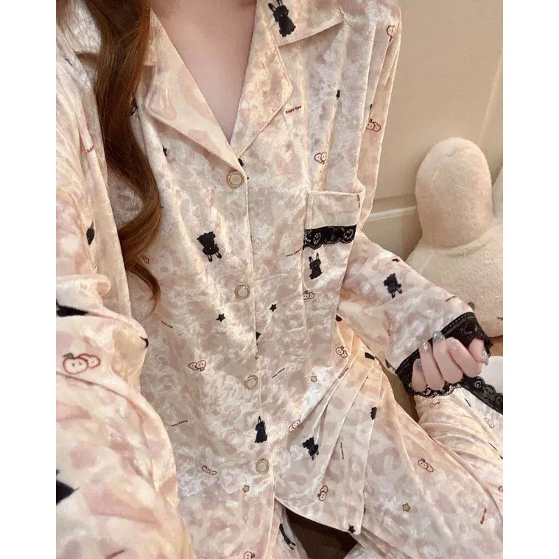 Women's velvet pajamas for autumn and winter, sweet ins-style cardigan, long-sleeved, long-pants, thin velvet, warm home wear set Women's velvet pajamas for autumn and winter, sweet ins-style cardigan, long-sleeved, long-pants, thin velvet, warm home wear set