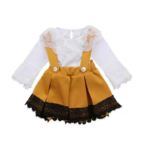 Baby Spring Outfit Set  New Children's Clothing Baby Trendy Kids' Dress with Overalls Two-Piece Set Spring and Autumn Fashion