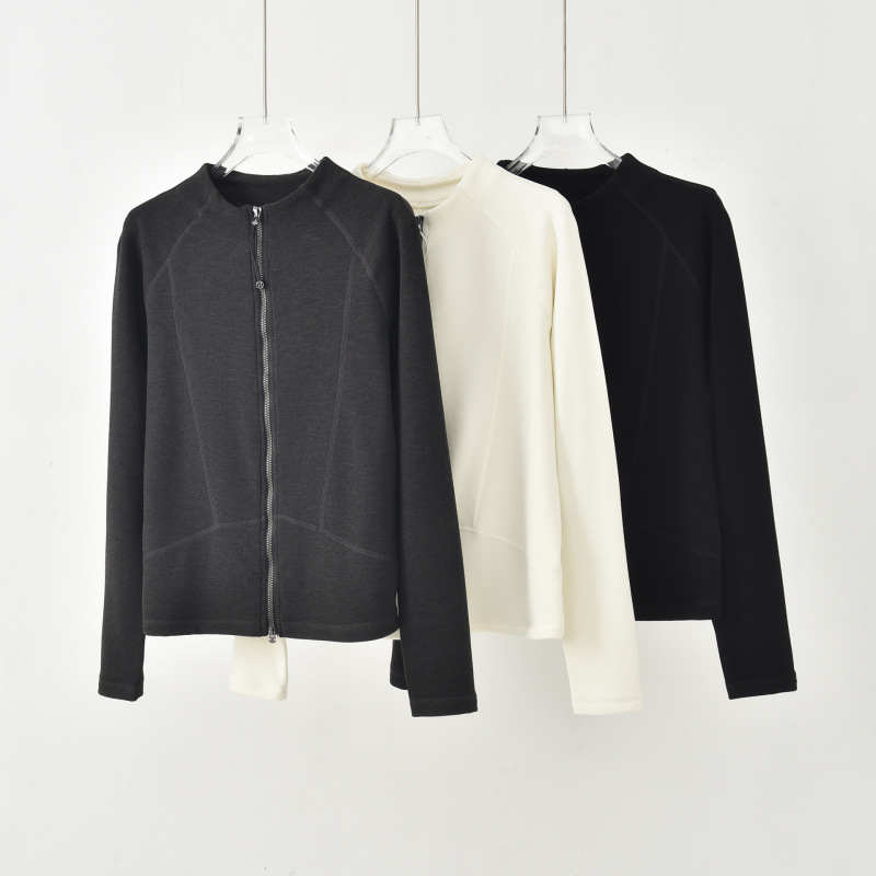 Silk Wool Autumn and Winter Warm Slim-Fit Jacket, Slimming Half-High Collar Zip-Up Cardigan, Women's Long-Sleeve Sports Casual Jacket Silk Wool Autumn and Winter Warm Slim-Fit Jacket, Slimming Half-High Collar Zip-Up Cardigan, Women's Long-Sleeve Sports Casual Jacket