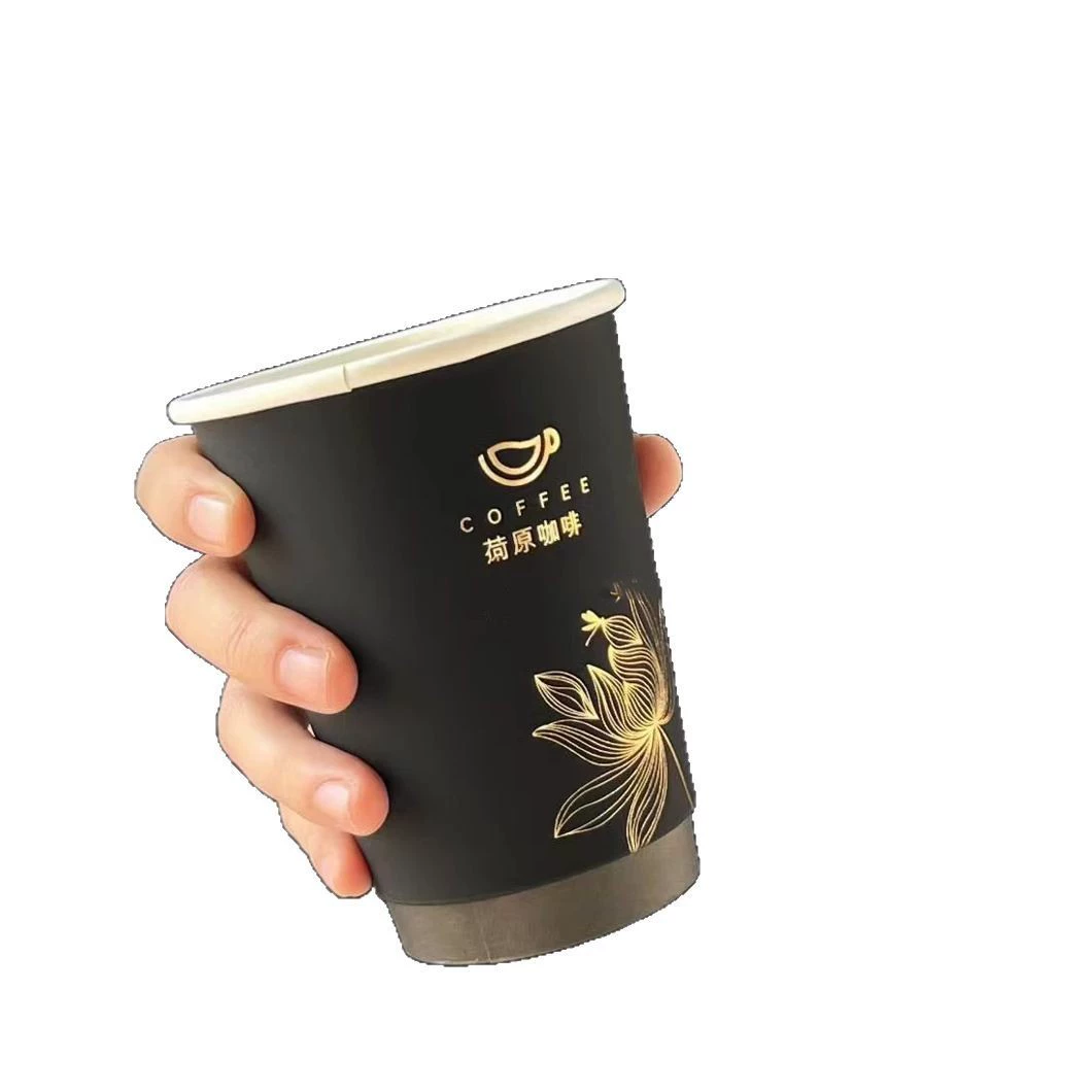 Коммерческий одноразовый черный бумажный стакан 10oz с двойным слоем, бархатная ткань, золотой чай/кофе стакан с молоком