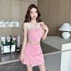 Lace patchwork two-piece backless vest skirt with bottom for women
