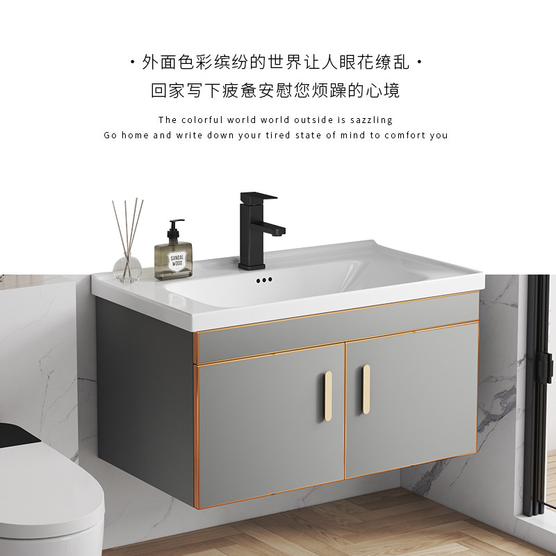 304 de acero inoxidable simple baño moderno gabinete combinación baño balcón lavabo de cerámica lavabo mesa de lavado