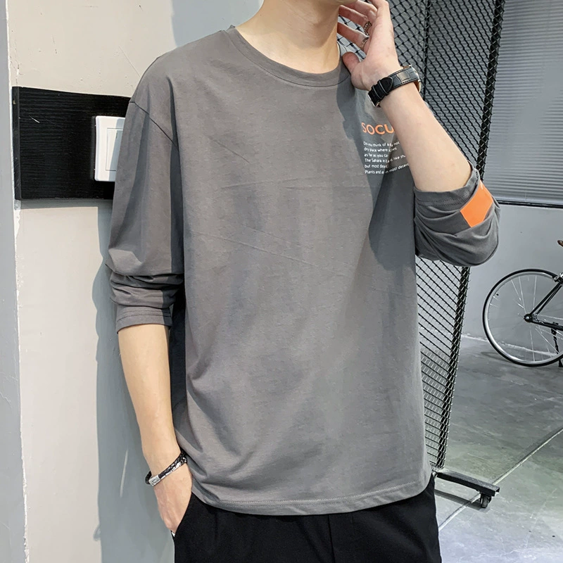 0318 Футболка с длинными рукавами Свитер Мужская весна и осень 2023 Новый модный бренд ins Duplex Красивый базовый рубашка Весенняя одежда T