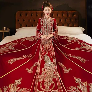 Velvet xiuhe Wear 2025 Новая осень Улыбающаяся невеста [Jincheng] Высококачественная индустрия китайское свадебное платье Xiuhe