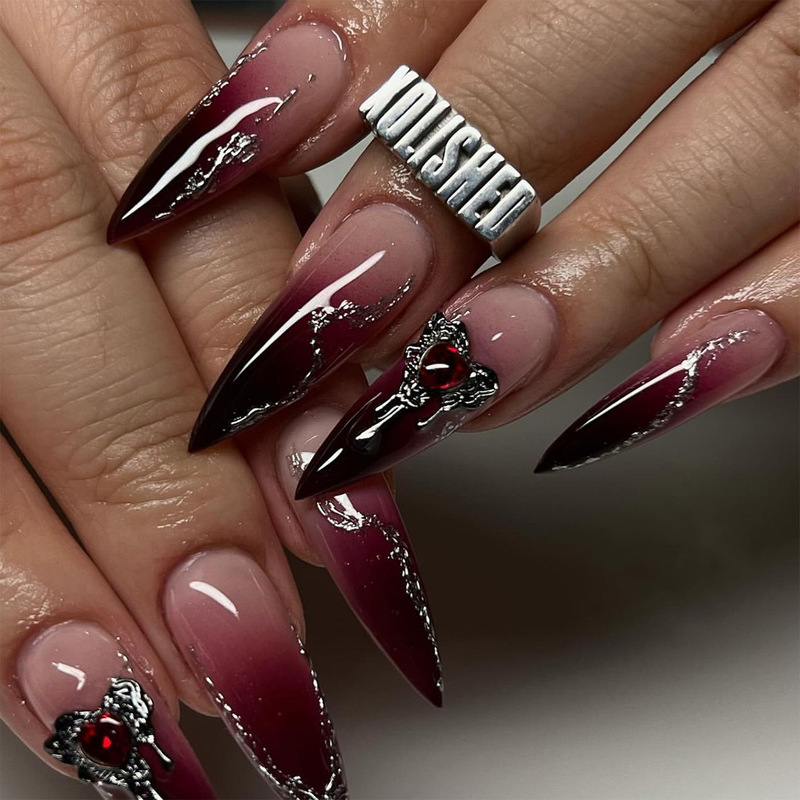 Europe and the United States cross-border wearing a long pointed fake nails hot girls flash diamond dark gradient nail nail patch wholesale