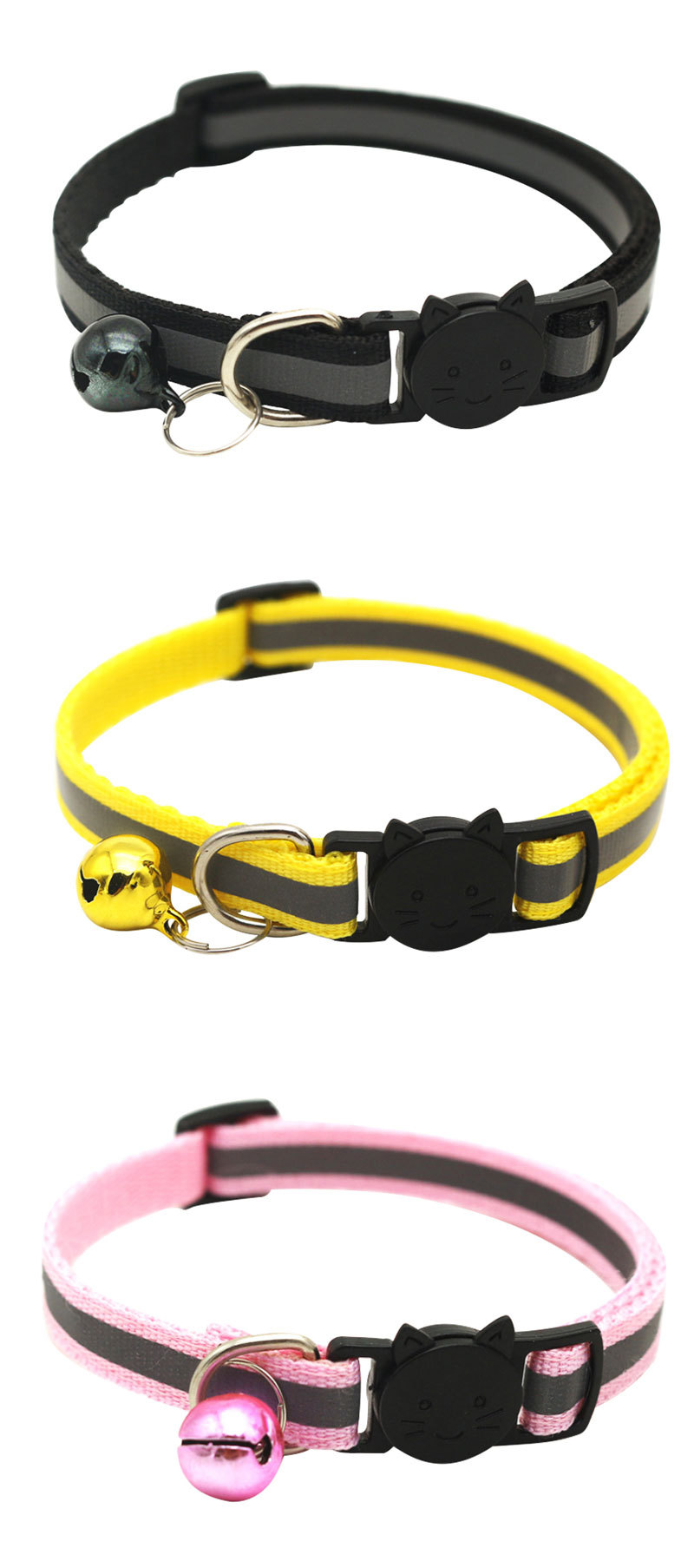 Color Polyester Reflective Bell Cat Pet Collar Safety Buckle Adjustable Cat Collar