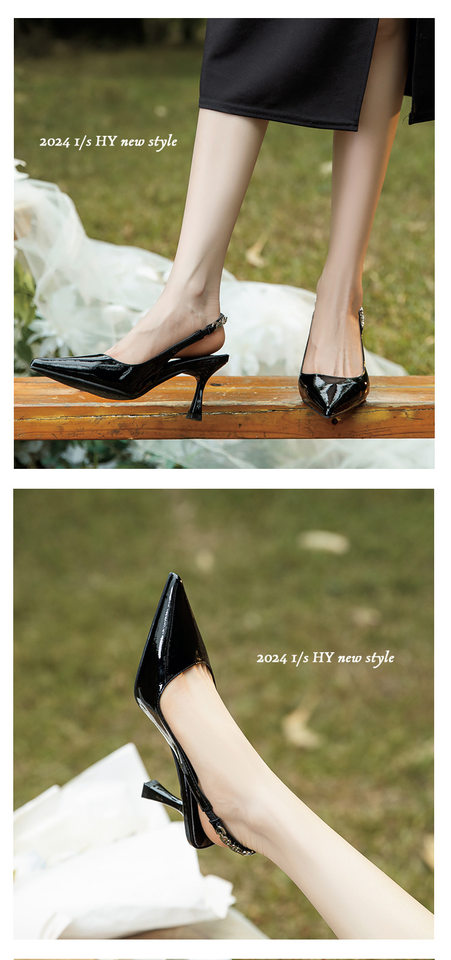 Giày cao gót nữ mũi nhọn quai ngang bít mũi gót mảnh 6–8 cm — Màu mơ, Màu đen, Màu đỏ chi tiết 11