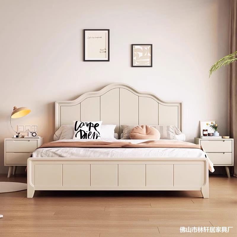 Scandinavian Solid Wood Bed Modern Simple White 1.5m Single and Double Bed Cream Style Princess Bed 1.8m Master Bedroom Storage Bed