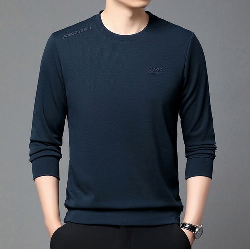 Men's Long-Sleeve T-Shirt for Spring 2025, Casual Top for Layering and Wearing, Letter Print Crew Neck Fashion Hoodie