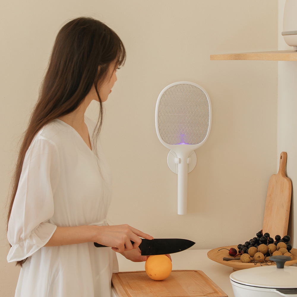 跨境P211灭蚊拍家用二合一壁挂式LED紫光捕蚊拍底座充电usb电蚊拍