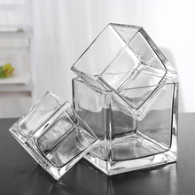 玻璃盆水培瓶正方形水培玻璃瓶透明花瓶 透明玻璃方缸銅錢草花槽