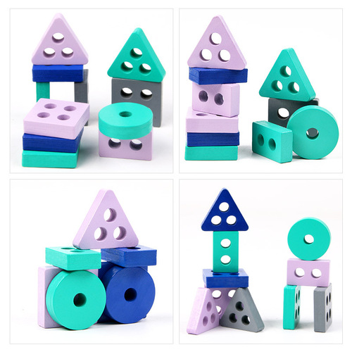 Children's color cognition wooden building blocks for boys and girls shape matching toys baby puzzle early education intellectual development