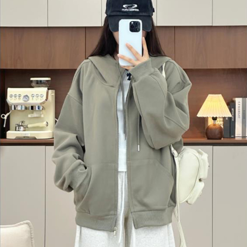 藏蓝色卫衣外套女秋冬季加厚2025新款爆款韩系慵懒风拉链上衣|undefined