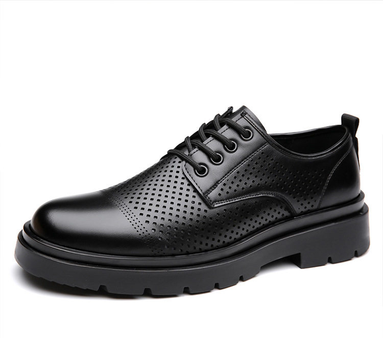 Giày da nam derby cổ thấp đế dày gót 1–3 cm buộc dây — Bốn Mùa Đen, Giày cotton nhung đen chi tiết 7