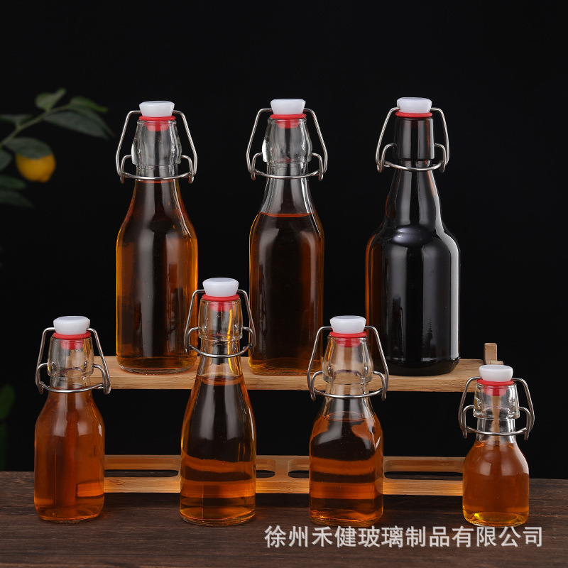 ラウンドバックル瓶透明ガラス飲料瓶密封楽バックル酵素牛乳ジュース瓶家庭用果実酒瓶空瓶|undefined