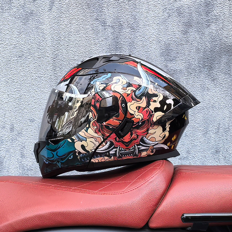 Orz casco de carcasa pequeña casco de cara a cara casco de motocicleta locomotora de doble lente hombres y mujeres de cuatro estaciones casco de crucero grande