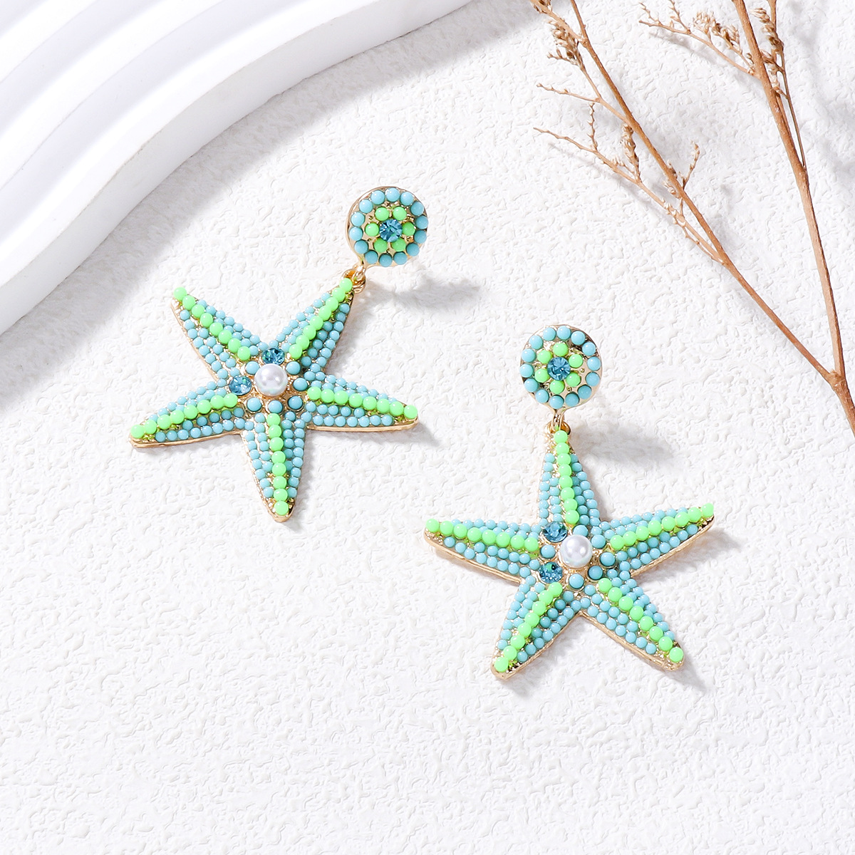 1 Pair Casual Sweet Starfish Inlay Alloy Rhinestones Pearl Drop Earrings display picture 9