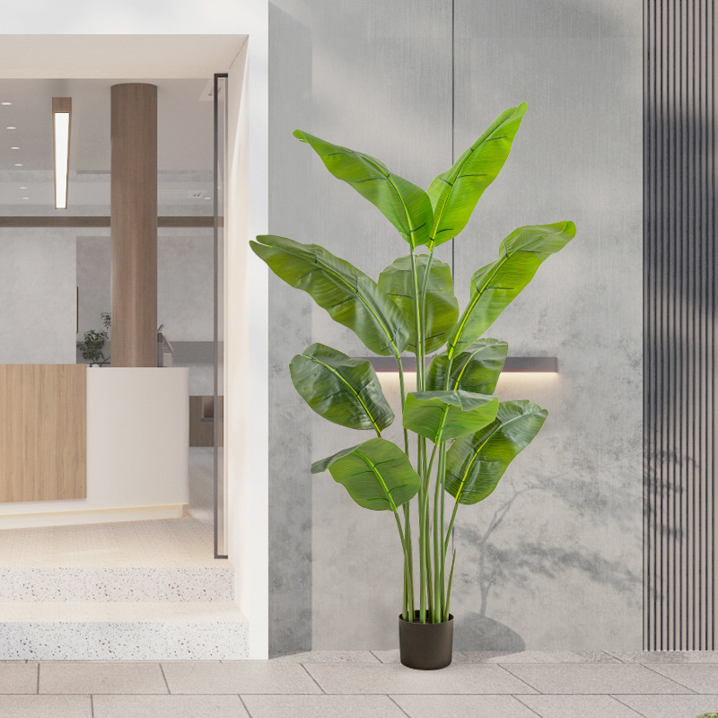 Nuevas plantas verdes de simulación transfronterizas, plátanos viajeros, pájaros del paraíso, plantas en macetas, decoraciones de decoración de ventanas de interior, canna de simulación