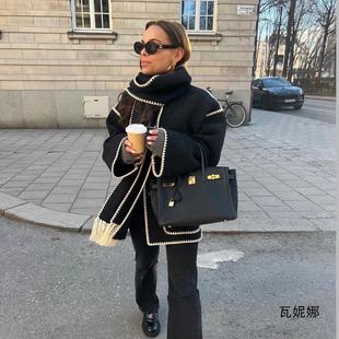 Amazon European and American Women's 2023 Autumn and Winter New Fashion Woolen Jacket Thickened Loose Tassel Women's Scarf