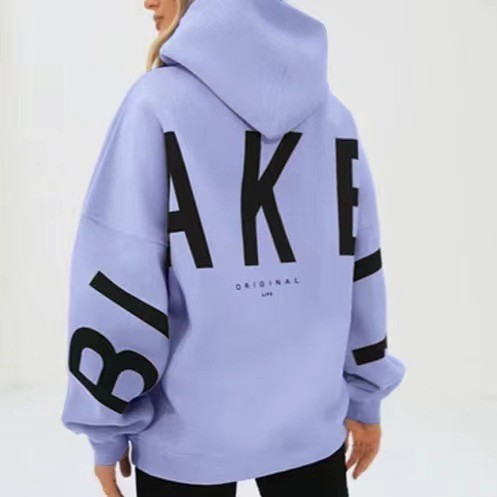 2024 new Amazon cross-border European and American fashion printed thickened versatile long-sleeved loose-fitting hooded sweatshirt for women