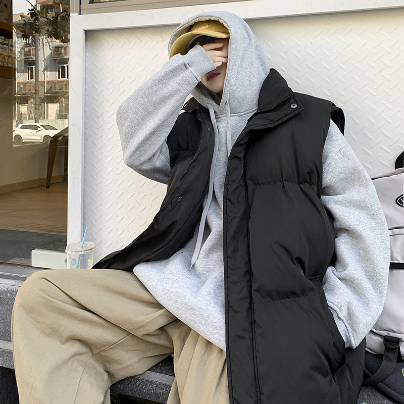 Abajo Chaleco de algodón de los hombres invierno cálido ins marca de moda de color sólido pan abrigo suelto todo fósforo collar chaleco