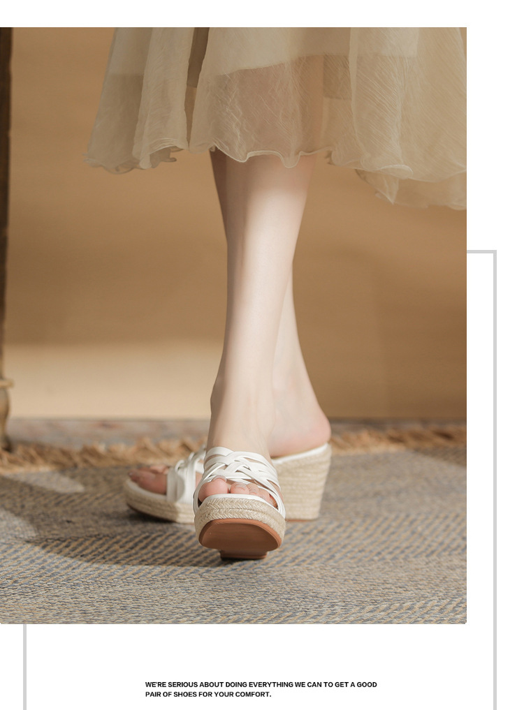 Sandal cao gót nữ hở mũi đế xuồng bện thừng gót 9 cm — màu trắng chi tiết 11