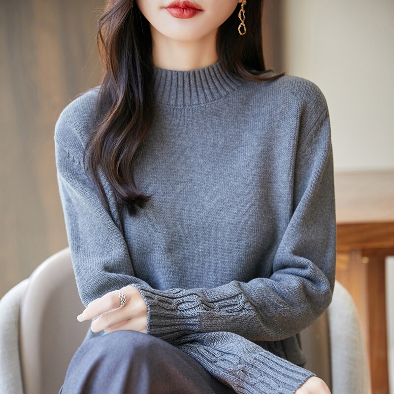 Heavyweight Thick Pure Cotton Cable Knit Sweater for Women, Half-Turtleneck, 2026 New Autumn and Winter Base Layer Top