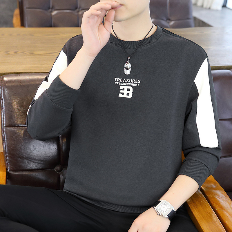 春秋季新款男士青年卫衣春秋季打底华棉刺绣拼接卫衣打底卫衣男|undefined