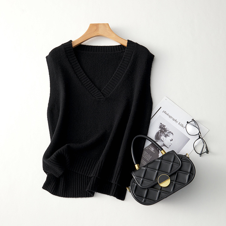 100% Wool Vest, V-Neck, Slim Fit, Swan Neck, New Style Knitwear, Vest Jacket, Versatile Korean Style