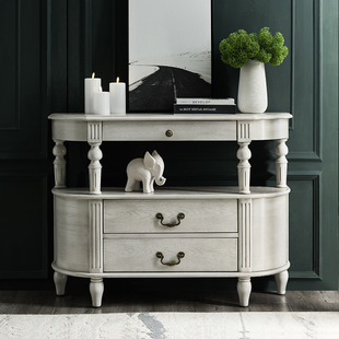 American Style Solid Wood Entrance Table Simple Dining Side Locker Grey and White European Style Semi-round Corridor Wall Side Cabinet