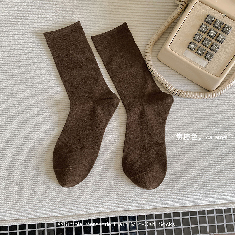 纯色系基础款百搭简约袜子女羊毛混纺保暖透气高螺口基础中筒袜|undefined