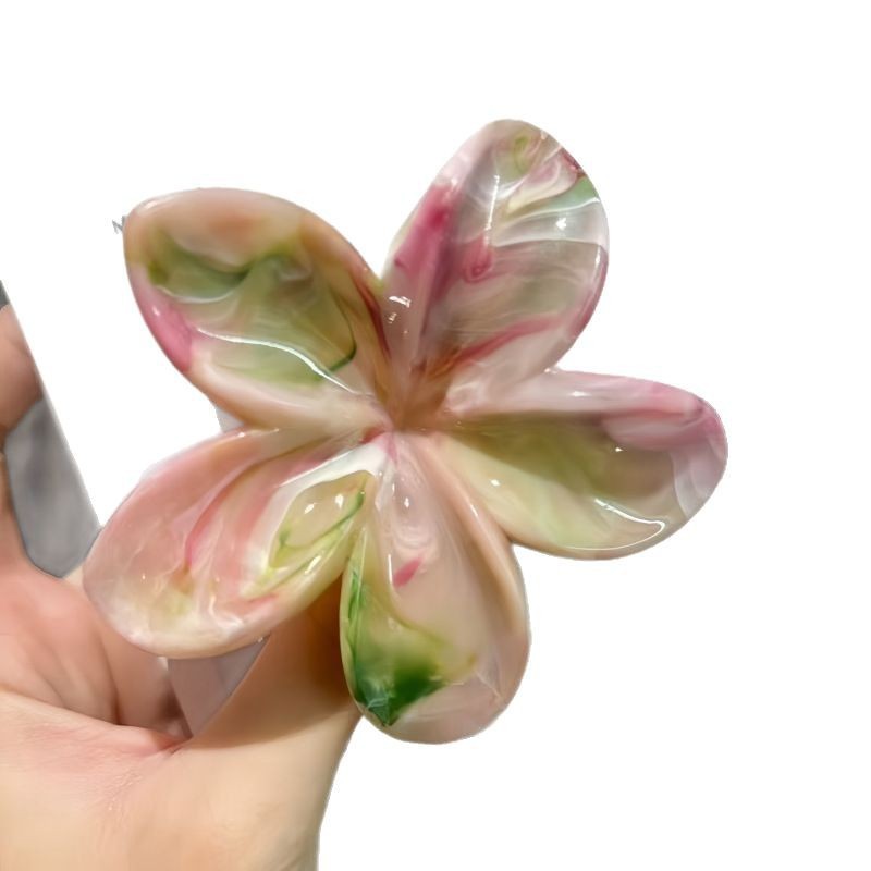 2025年新作クロスボーダー染めプルメリアグリッパー、ネットセレブ流紋花、高級ヘアピン、気質大理