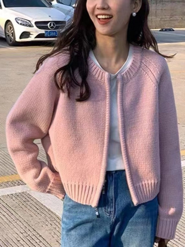 2025秋冬新款宽松灰色短款毛衣外套女装百搭拉链长袖针织开衫上衣|undefined