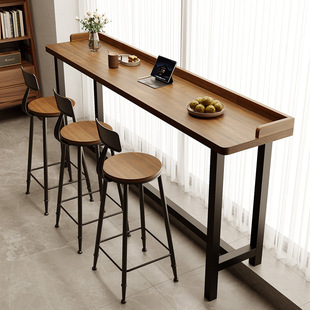 Balcony Bar Table for Home Use, Simple Solid Wood Long Table, Narrow Table Against the Window, High and Low Legs, Long Table, High Table and Chairs Against the Wall
