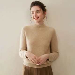 半高领山羊绒衫女100%纯羊绒加厚宽松长袖套头秋冬毛衣针织打底衫