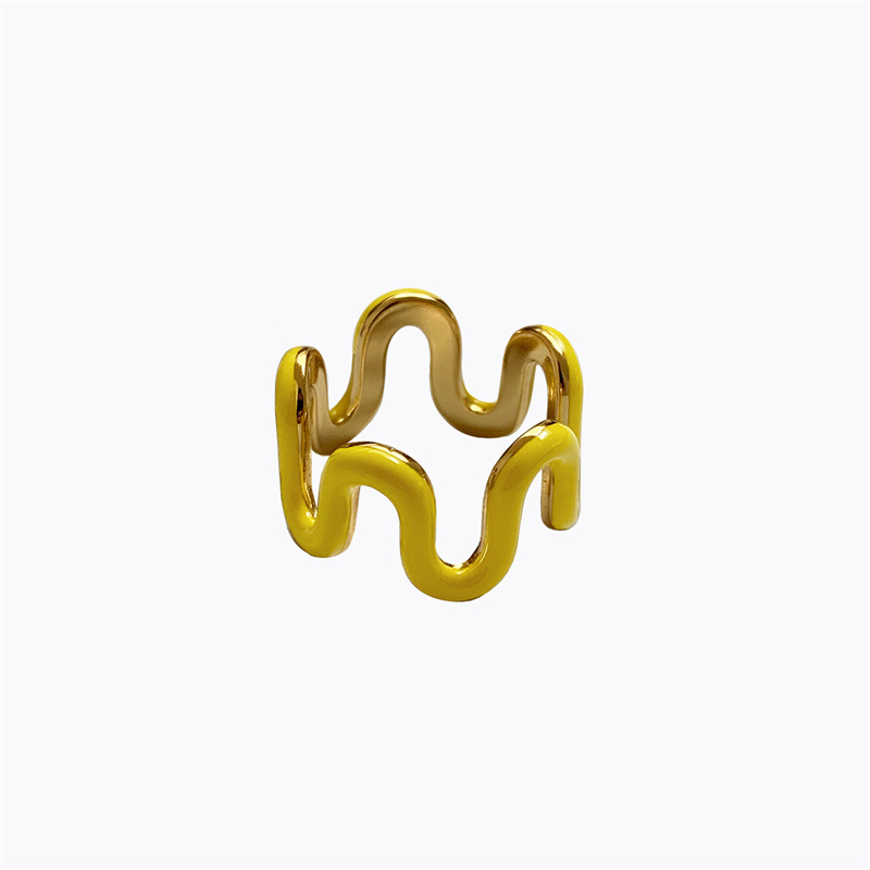 Net Red Wind Painting Oil Wave Ring Copper Plated Real Gold Ring Simple Elegant Solid Color Bracelet In Stock Wholesale display picture 5