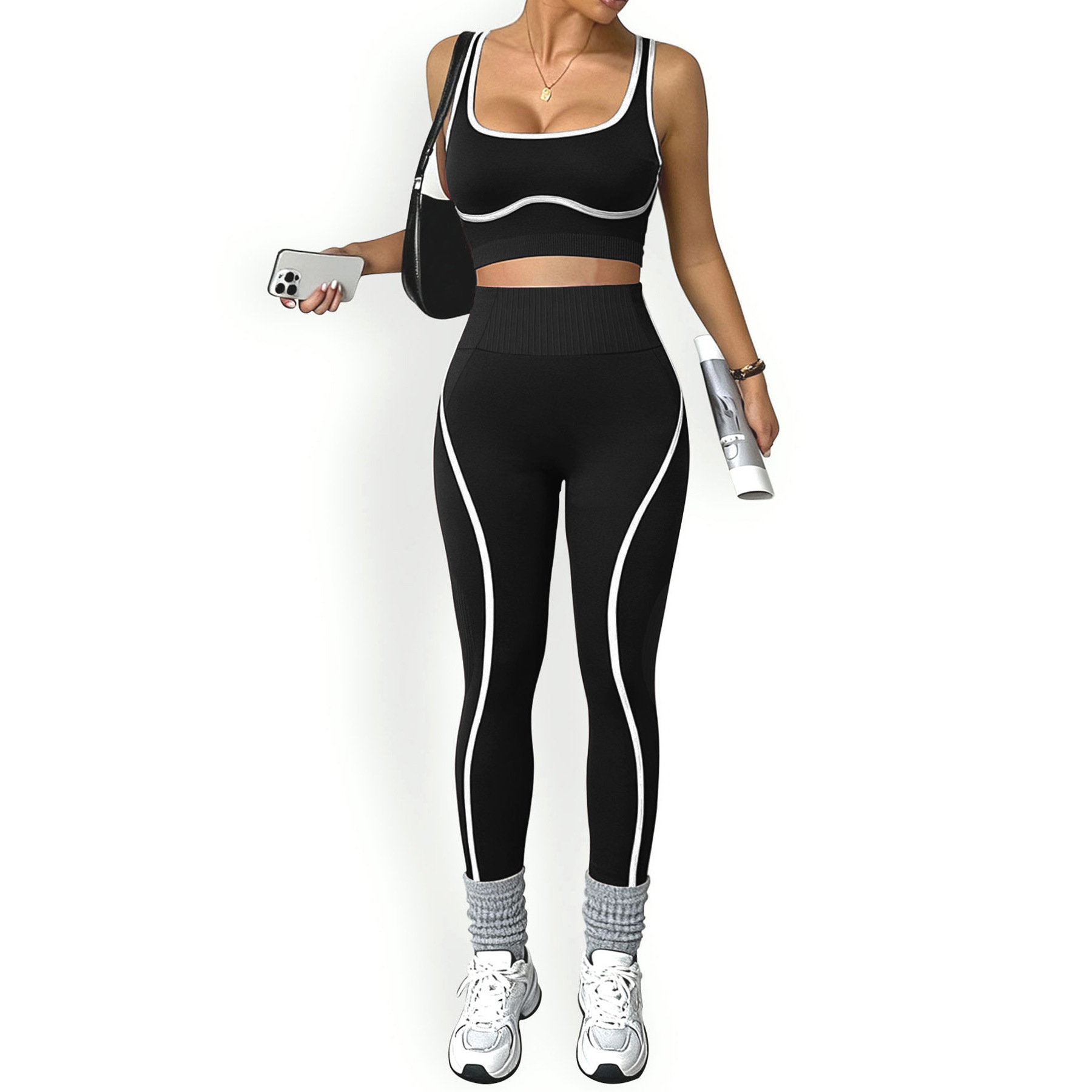 Nieuwe kleding: vest, heupliftende broek, yogapak, sneldrogend sportpak in contrasterende kleuren, casual hardloop- en fitnesspak_voghion.com