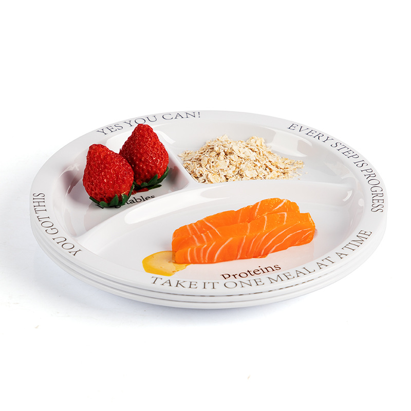 A5 Melamine Divided Plate Source Factory Processing Customized All-In-One Food Supplement Imitation Porcelain Plate Fruit Staple Food for Young Children