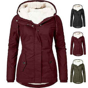 2024 cross-border Europe and the United States wish autumn and winter new women's coat solid color long commuter plus velvet coat women