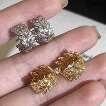 跨境超闪锆石几何环形树叶耳环轻奢高级感时尚气质小众百搭耳饰女