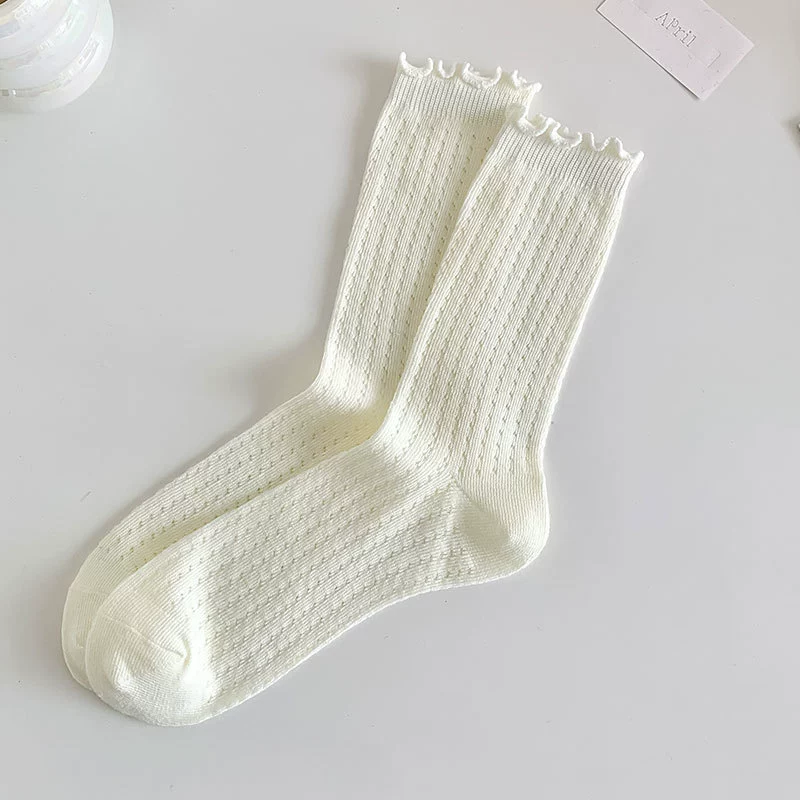 Summer breathable white spring knee socks, mid-length